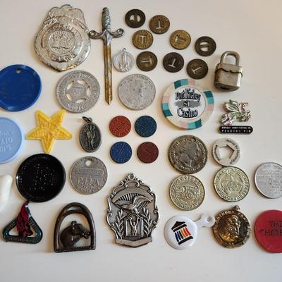 Sale Photo Thumbnail #275: This lot is for a Little Bag of Whatever.  When we clean out an estate there are usually little bits and pieces found in the back of drawers and desks. Here is a bag filled with things from a recent estate.  Could be used for an art piece, for resell or m