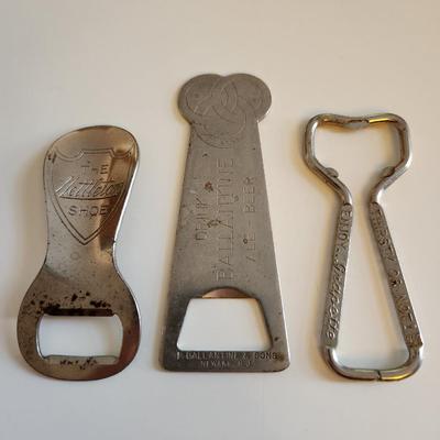 Sale Photo Thumbnail #283: This lot is for a Trio of Vintage Bottle Openers.  These three bottle openers have been around for a while, one advertises Grapette Soda, another Ballantine Ale and the last for Nettleton Shoes which is not only a bottle opener but a shoehorn.  All are me
