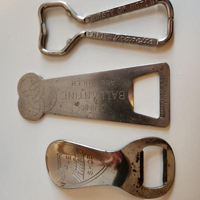 Sale Photo Thumbnail #284: This lot is for a Trio of Vintage Bottle Openers.  These three bottle openers have been around for a while, one advertises Grapette Soda, another Ballantine Ale and the last for Nettleton Shoes which is not only a bottle opener but a shoehorn.  All are me