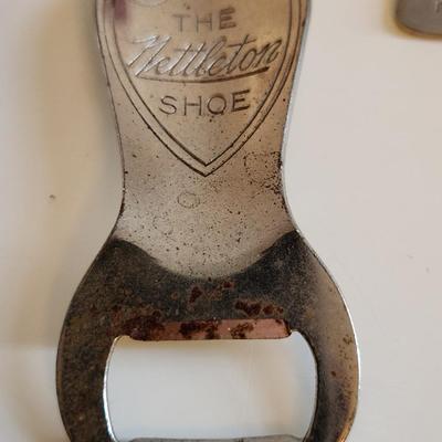Sale Photo Thumbnail #285: This lot is for a Trio of Vintage Bottle Openers.  These three bottle openers have been around for a while, one advertises Grapette Soda, another Ballantine Ale and the last for Nettleton Shoes which is not only a bottle opener but a shoehorn.  All are me