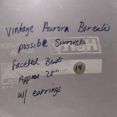 Vintage Aurora Borealis Necklace and Earrings- Faceted Beads, Possibly Swarovski- 28" Necklace (#14)