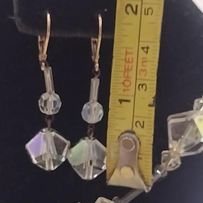 Vintage Aurora Borealis Necklace and Earrings- Faceted Beads, Possibly Swarovski- 28" Necklace (#14)