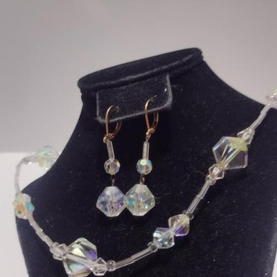 Vintage Aurora Borealis Necklace and Earrings- Faceted Beads, Possibly Swarovski- 28" Necklace (#14)