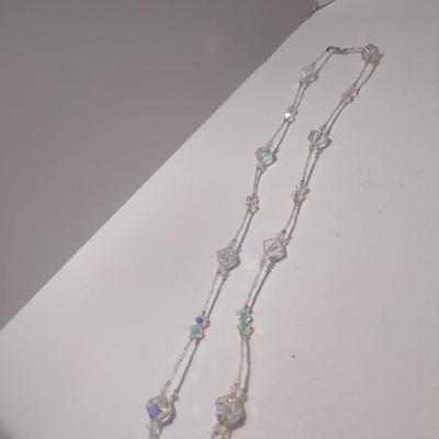Vintage Aurora Borealis Necklace and Earrings- Faceted Beads, Possibly Swarovski- 28" Necklace (#14)