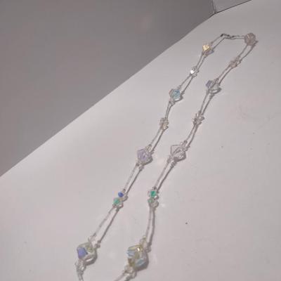 Vintage Aurora Borealis Necklace and Earrings- Faceted Beads, Possibly Swarovski- 28" Necklace (#14)