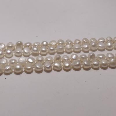 Natural Pearl Necklace and Earrings- Hand Strung and Knotted- Approx 64" Long (#15)