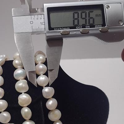 Natural Pearl Necklace and Earrings- Hand Strung and Knotted- Approx 64" Long (#15)