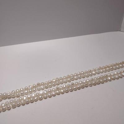 Natural Pearl Necklace and Earrings- Hand Strung and Knotted- Approx 64" Long (#15)