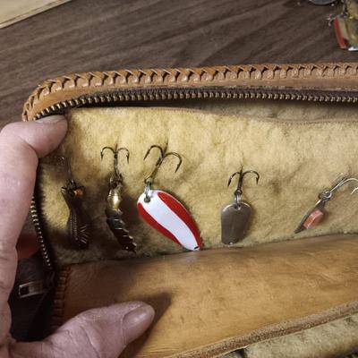 LEATHER LURE BOOK FULL OF FISHING LURES
