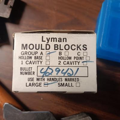 BULLET MOLD, LYMAN MOULD BLOCKS AND A CASE-GARD