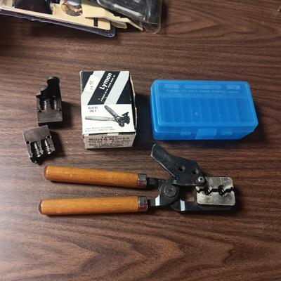 BULLET MOLD, LYMAN MOULD BLOCKS AND A CASE-GARD