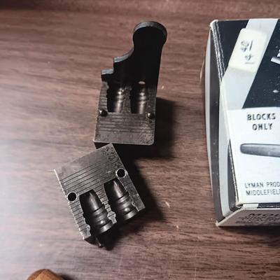 BULLET MOLD, LYMAN MOULD BLOCKS AND A CASE-GARD