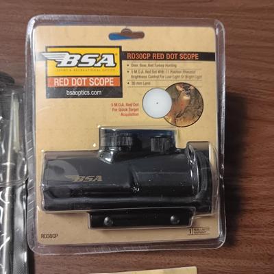 NEW BSA RED DOT SCOPE AND A RIFLE CLEANING KIT