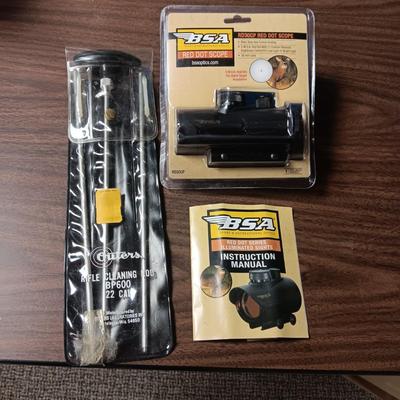 NEW BSA RED DOT SCOPE AND A RIFLE CLEANING KIT