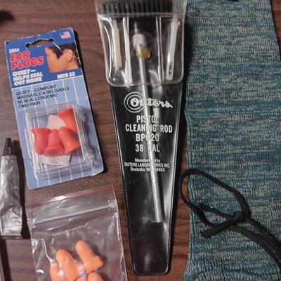 PISTOL AND RIFLE CLEANING KITS, EAR PLUGS, TARGET SPOTS AND GANDER SLEEVE