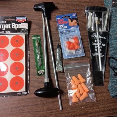 PISTOL AND RIFLE CLEANING KITS, EAR PLUGS, TARGET SPOTS AND GANDER SLEEVE