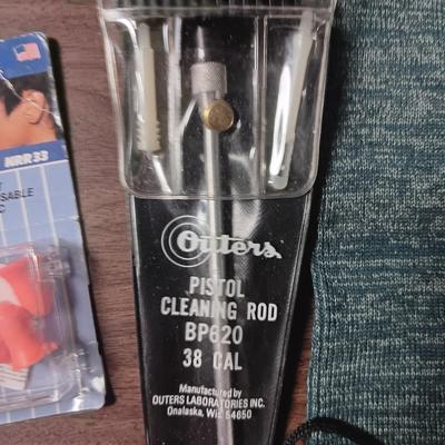 PISTOL AND RIFLE CLEANING KITS, EAR PLUGS, TARGET SPOTS AND GANDER SLEEVE
