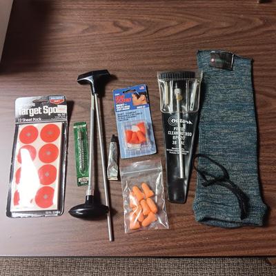 PISTOL AND RIFLE CLEANING KITS, EAR PLUGS, TARGET SPOTS AND GANDER SLEEVE
