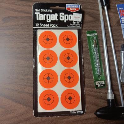 PISTOL AND RIFLE CLEANING KITS, EAR PLUGS, TARGET SPOTS AND GANDER SLEEVE