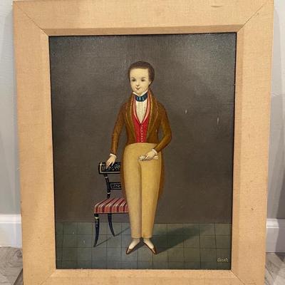Antique American School Folk Art Oil Painting