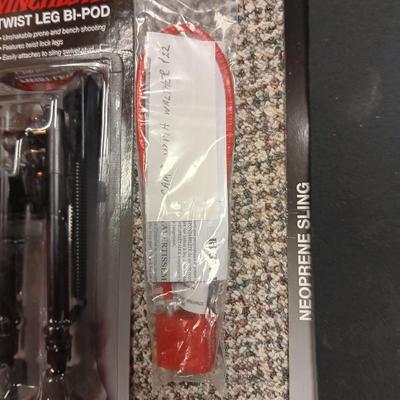 NEW NON SLIP NEOPRENE SLING, NEW WINCHESTER TWIST LEG BI-POD AND GUN LOCK