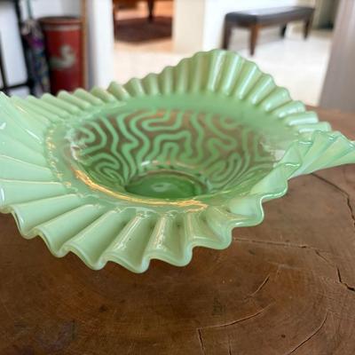 Green opalescent swirling maze bowl