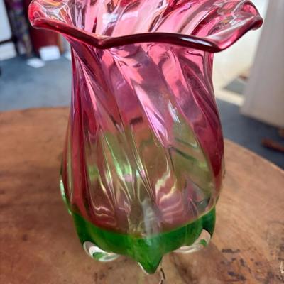 Pink and green glass vase