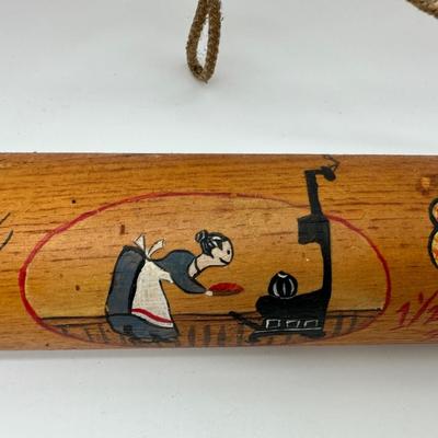 Vintage Hand-Painted Wooden Rolling Pin – Hanging Decor