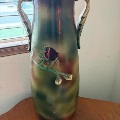 Hand painted double handled rose vase