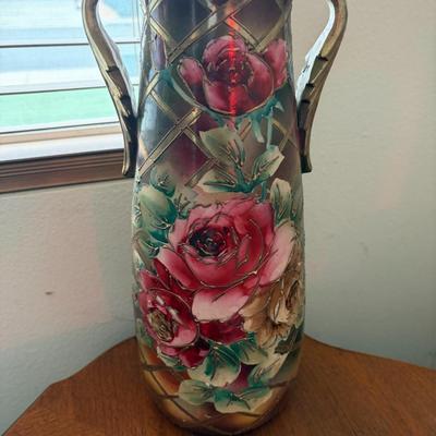 Hand painted double handled rose vase