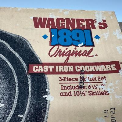 NOS Vintage Wagner’s 1891 Original Cast Iron Skillet Set – 3-Piece – In Original Box