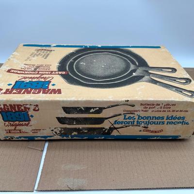 NOS Vintage Wagner’s 1891 Original Cast Iron Skillet Set – 3-Piece – In Original Box