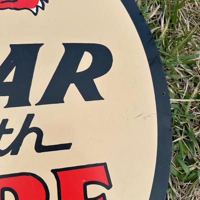 Gilmore Gasoline “Roar with Gilmore” Round Metal Sign – 1990s Reproduction – 28”