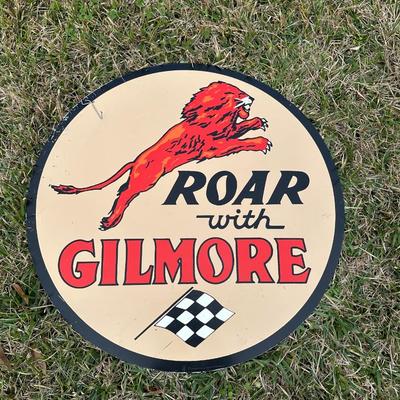 Gilmore Gasoline “Roar with Gilmore” Round Metal Sign – 1990s Reproduction – 28”