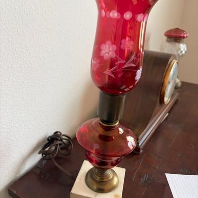 Vintage cranberry glass hurricane lamp