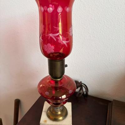 Vintage cranberry glass hurricane lamp