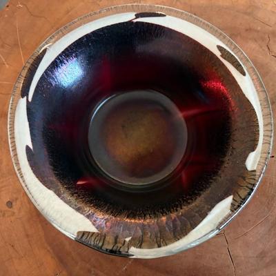 Purple and white glass swirl bowl