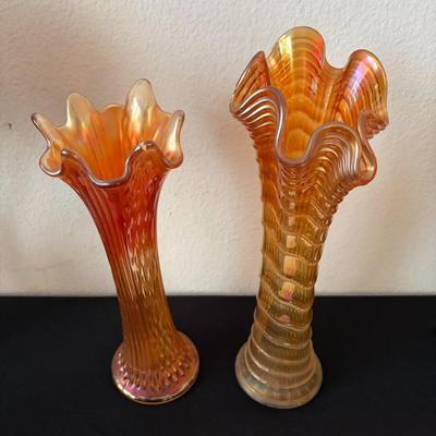 Pair of carnival glass vases