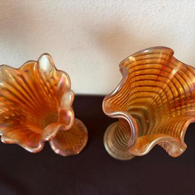 Pair of carnival glass vases