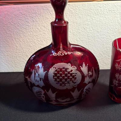 Bohemian Czech decanter and glass