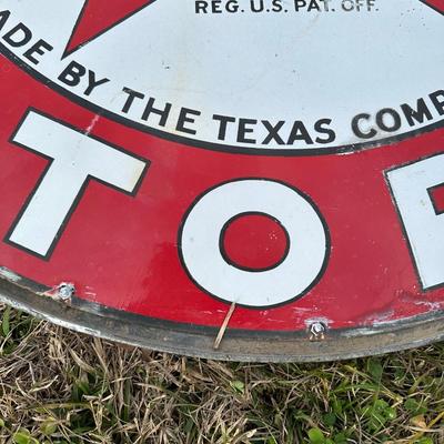 Vintage Late 1920’s-1934 Texaco Gasoline Motor Oil Porcelain Sign on Original Double-Sided Frame