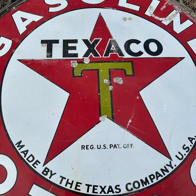 Vintage Late 1920’s-1934 Texaco Gasoline Motor Oil Porcelain Sign on Original Double-Sided Frame