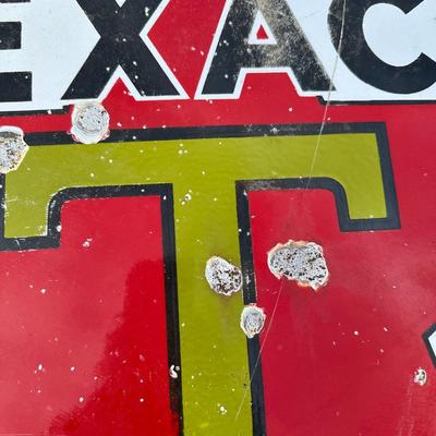 Vintage Late 1920’s-1934 Texaco Gasoline Motor Oil Porcelain Sign on Original Double-Sided Frame