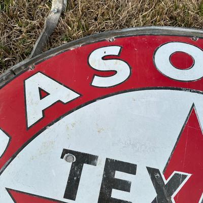 Vintage Late 1920’s-1934 Texaco Gasoline Motor Oil Porcelain Sign on Original Double-Sided Frame