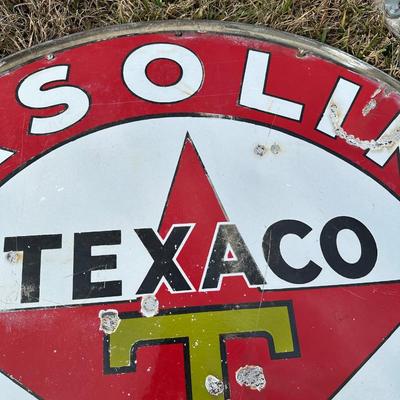 Vintage Late 1920’s-1934 Texaco Gasoline Motor Oil Porcelain Sign on Original Double-Sided Frame