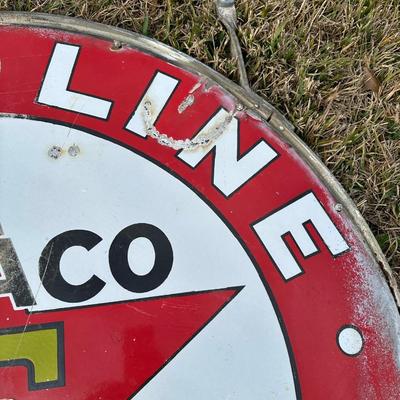 Vintage Late 1920’s-1934 Texaco Gasoline Motor Oil Porcelain Sign on Original Double-Sided Frame