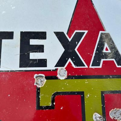 Vintage Late 1920’s-1934 Texaco Gasoline Motor Oil Porcelain Sign on Original Double-Sided Frame