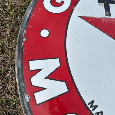 Vintage Late 1920’s-1934 Texaco Gasoline Motor Oil Porcelain Sign on Original Double-Sided Frame