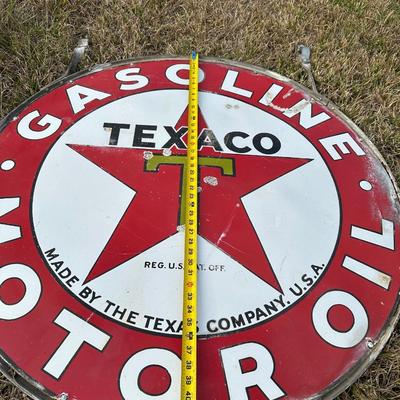 Vintage Late 1920’s-1934 Texaco Gasoline Motor Oil Porcelain Sign on Original Double-Sided Frame