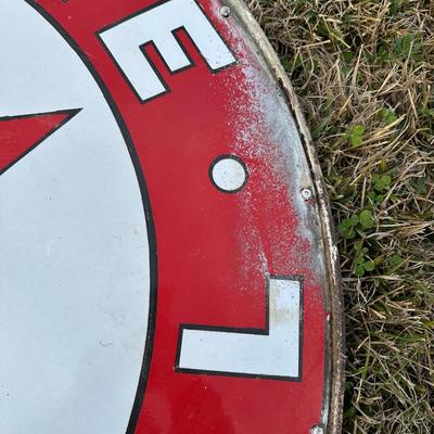 Vintage Late 1920’s-1934 Texaco Gasoline Motor Oil Porcelain Sign on Original Double-Sided Frame